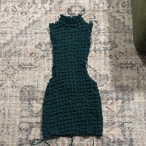 Green Sleeveless checkered Mini Dress